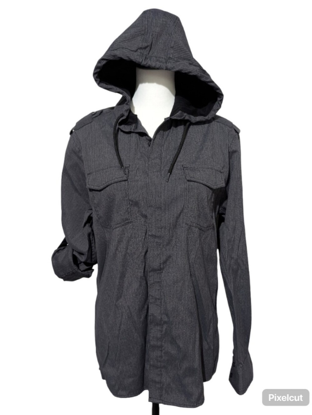 Sovereign Code Men's Long Sleeve Striped Charcoal Gray Button Down Hoodie Size:M